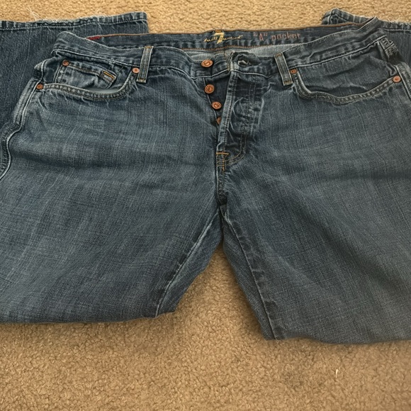 Used 7 for all mankind denim jeans size 36x26 hemmed dark blue button fly - Picture 2 of 3
